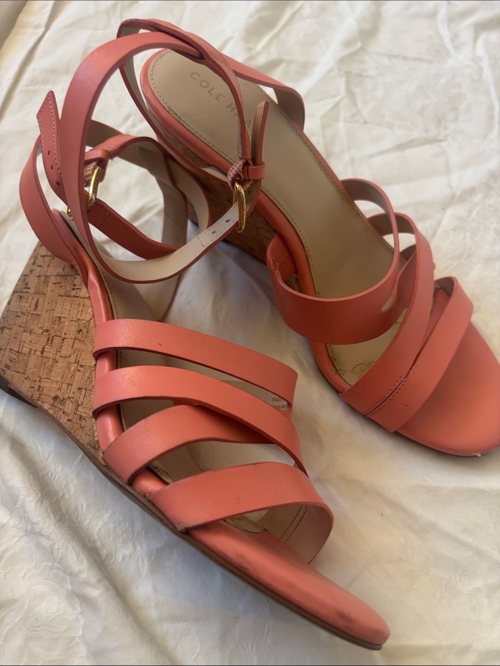 Cole Haan Coral Strappy Cork Wedge Sandals, Sz 8B